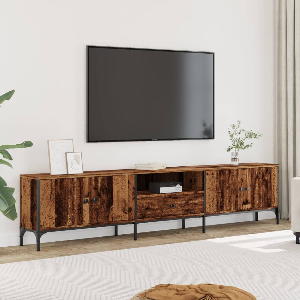 Tv-meubel met lade 200x25x44 cm bewerkt hout oud houtkleurig is nu te koop bij PeponiXL, paradijselijk wonen!