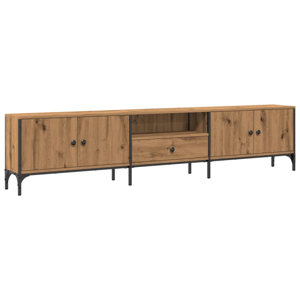Tv-meubel met lade 200x25x44 cm bewerkt hout artisanaal eiken is nu te koop bij PeponiXL, paradijselijk wonen!