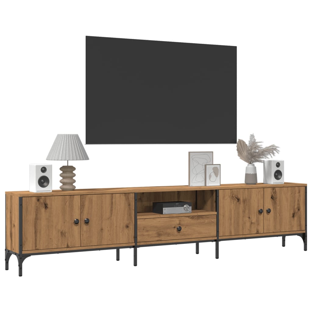 Tv-meubel met lade 200x25x44 cm bewerkt hout artisanaal eiken is nu te koop bij PeponiXL, paradijselijk wonen!