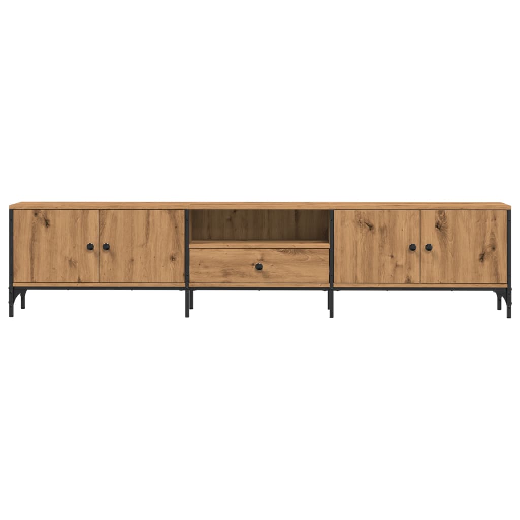 Tv-meubel met lade 200x25x44 cm bewerkt hout artisanaal eiken is nu te koop bij PeponiXL, paradijselijk wonen!