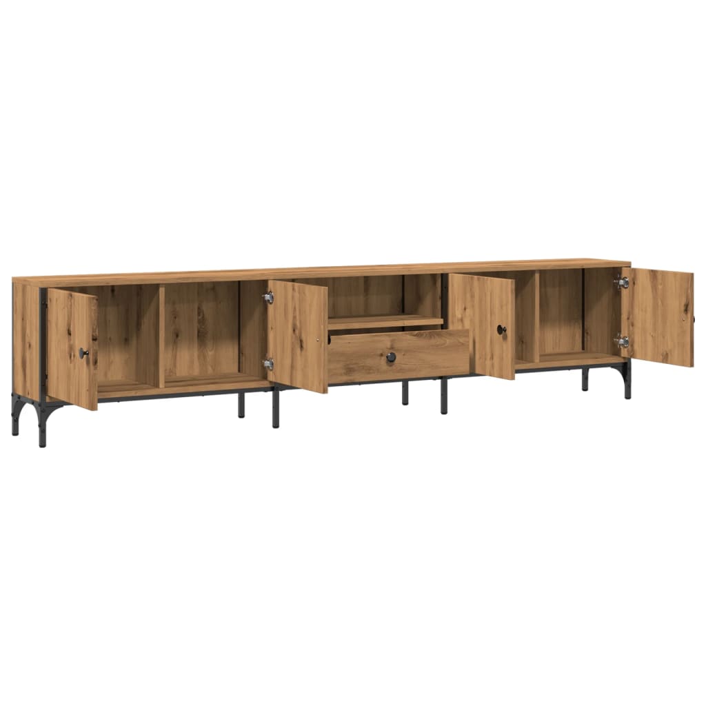 Tv-meubel met lade 200x25x44 cm bewerkt hout artisanaal eiken is nu te koop bij PeponiXL, paradijselijk wonen!