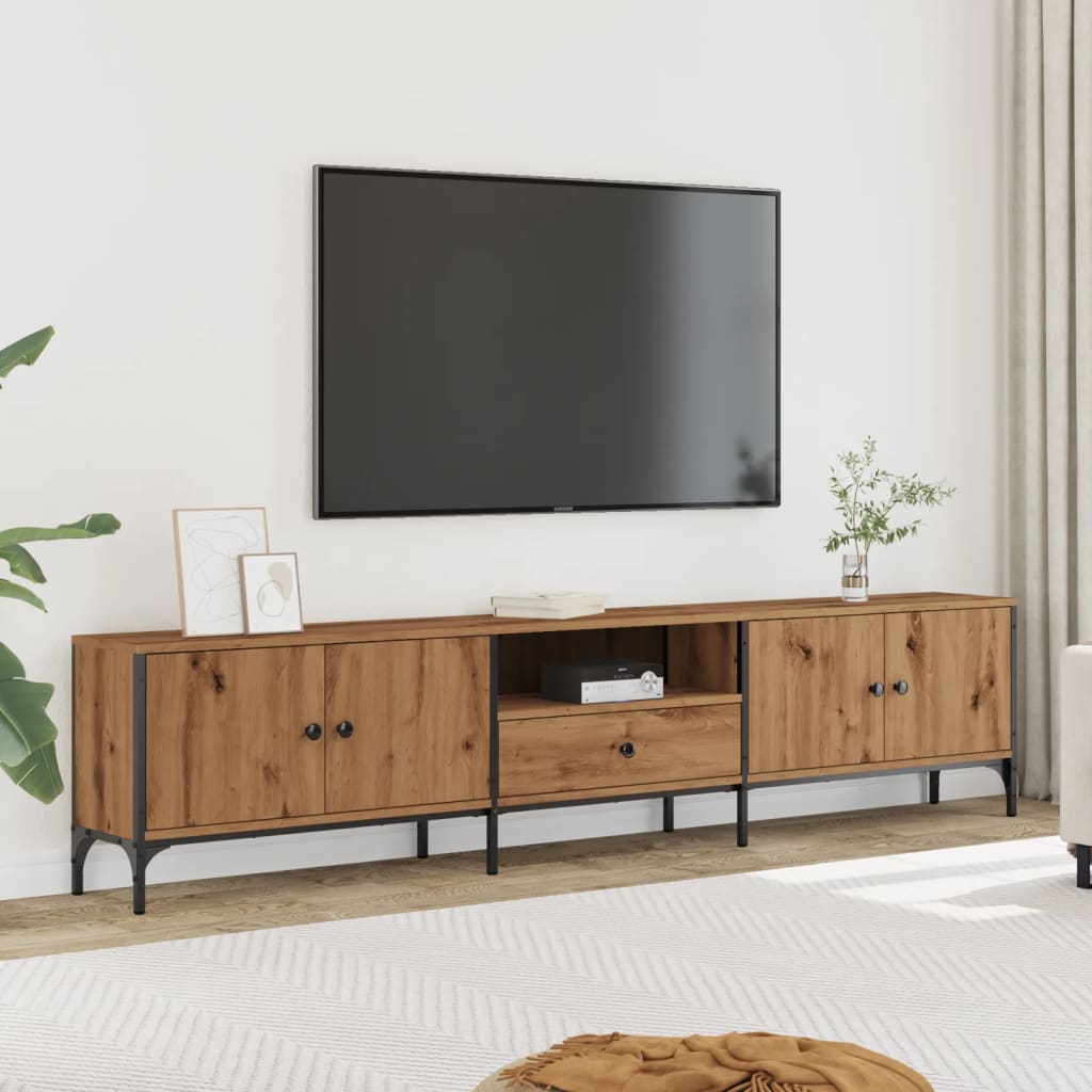 Tv-meubel met lade 200x25x44 cm bewerkt hout artisanaal eiken is nu te koop bij PeponiXL, paradijselijk wonen!