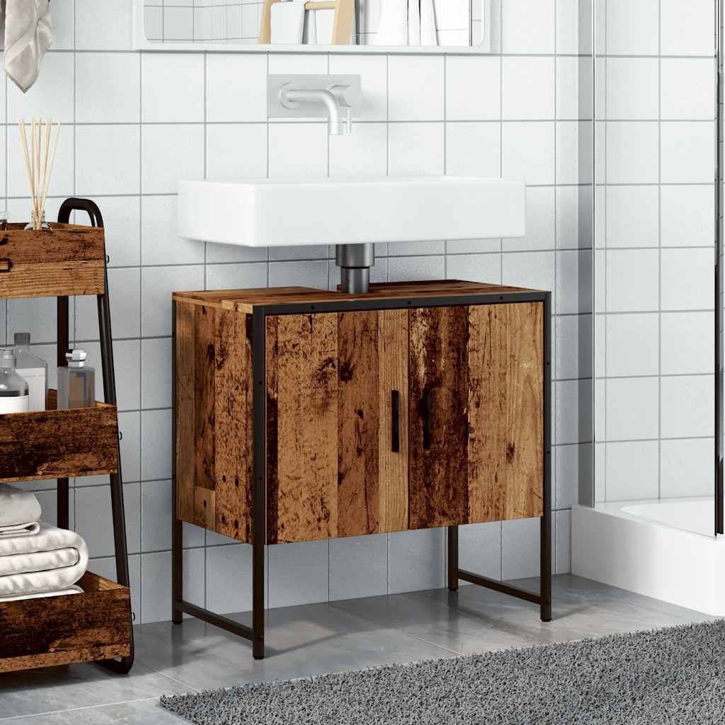 Wastafelkast 60x33x60 cm bewerkt hout oud houtkleurig is nu te koop bij PeponiXL, paradijselijk wonen!