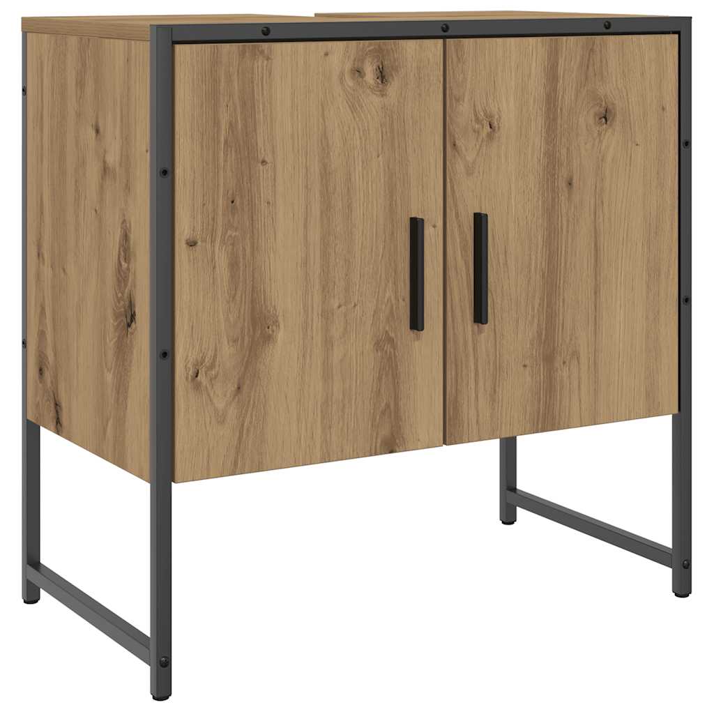 Wastafelkast 60x33x60 cm bewerkt hout artisanaal eikenkleurig is nu te koop bij PeponiXL, paradijselijk wonen!