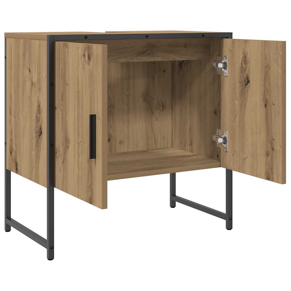 Wastafelkast 60x33x60 cm bewerkt hout artisanaal eikenkleurig is nu te koop bij PeponiXL, paradijselijk wonen!
