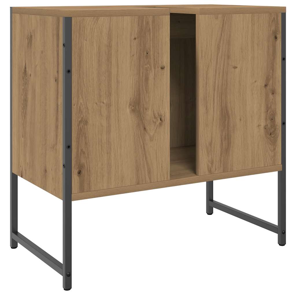 Wastafelkast 60x33x60 cm bewerkt hout artisanaal eikenkleurig is nu te koop bij PeponiXL, paradijselijk wonen!