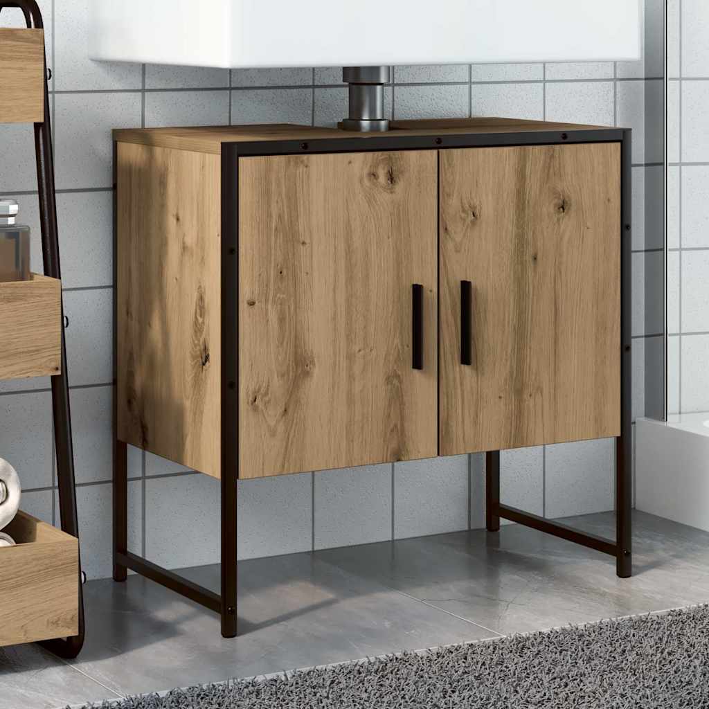 Wastafelkast 60x33x60 cm bewerkt hout artisanaal eikenkleurig is nu te koop bij PeponiXL, paradijselijk wonen!