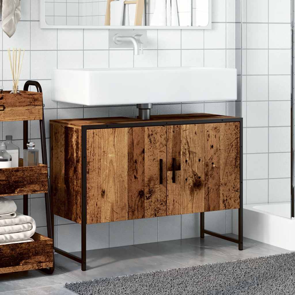 Badkamerkast 80x33x60 cm bewerkt hout oud houtkleurig is nu te koop bij PeponiXL, paradijselijk wonen!