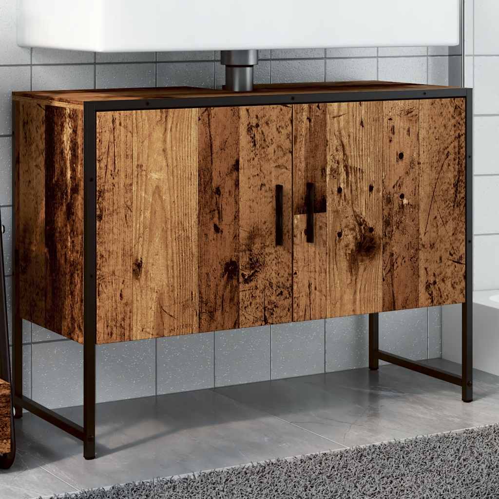 Badkamerkast 80x33x60 cm bewerkt hout oud houtkleurig is nu te koop bij PeponiXL, paradijselijk wonen!