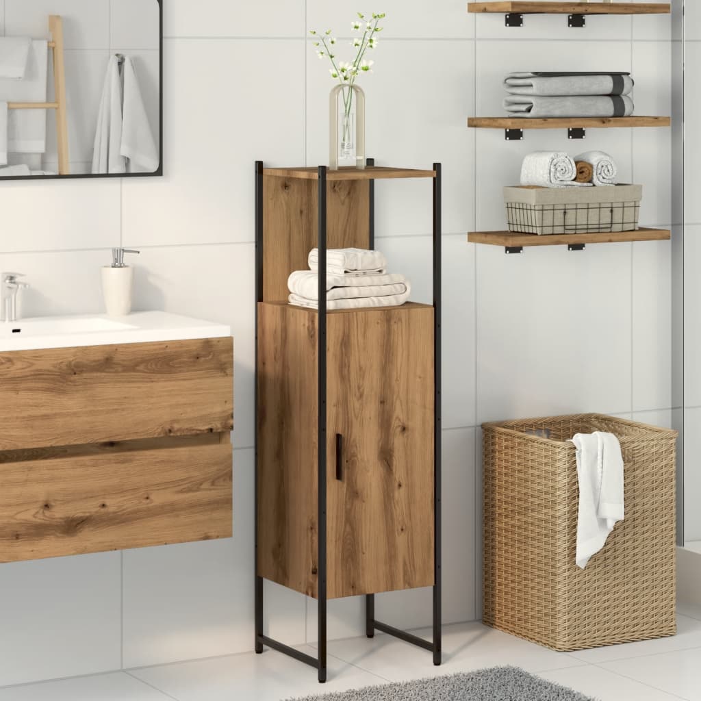 Badkamerkast 33x33x120,5cm bewerkt hout artisanaal eikenkleurig is nu te koop bij PeponiXL, paradijselijk wonen!