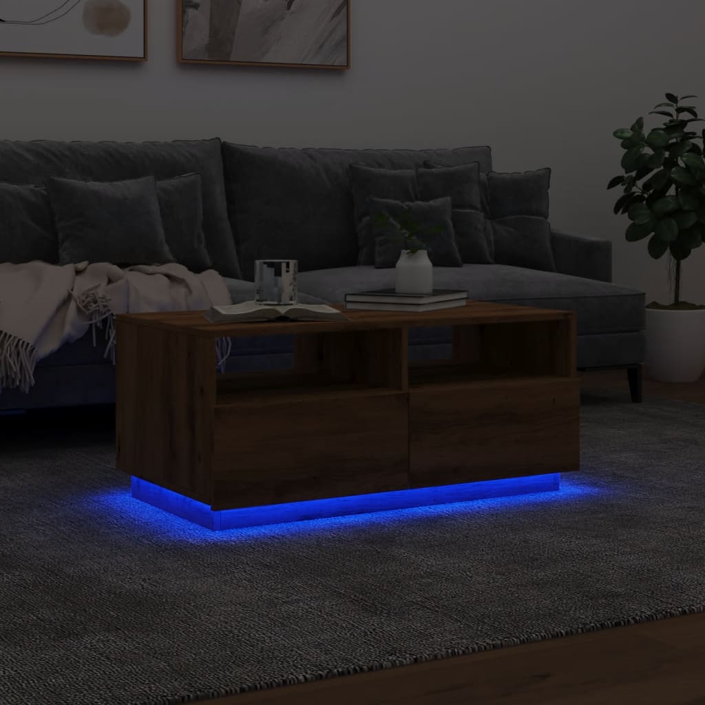 Salontafel met LED-verlichting 90x49x40 cm artisan eikenkleurig is nu te koop bij PeponiXL, paradijselijk wonen!