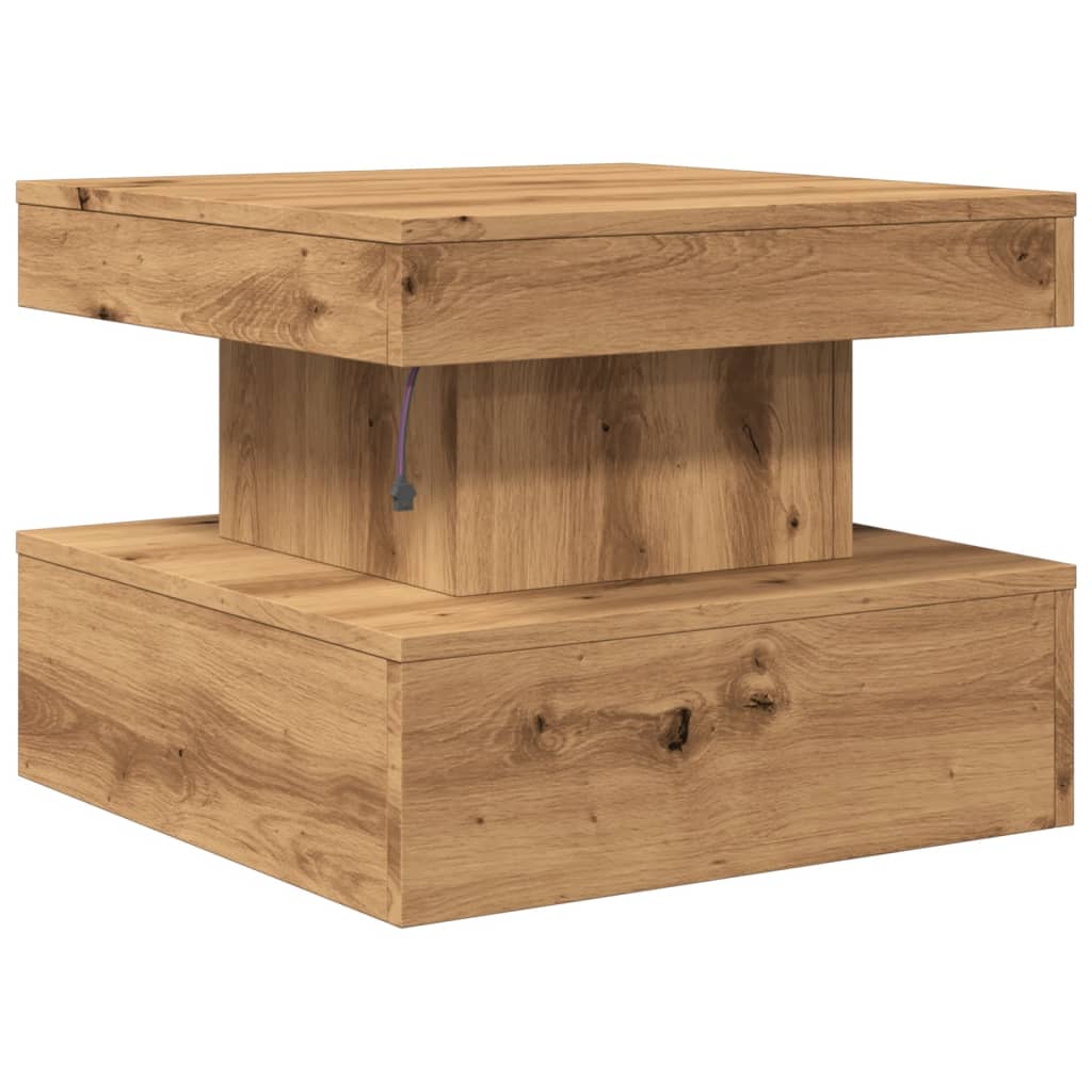 Salontafel met LED-verlichting 50x50x40cm artisanaal eikenkleur is nu te koop bij PeponiXL, paradijselijk wonen!