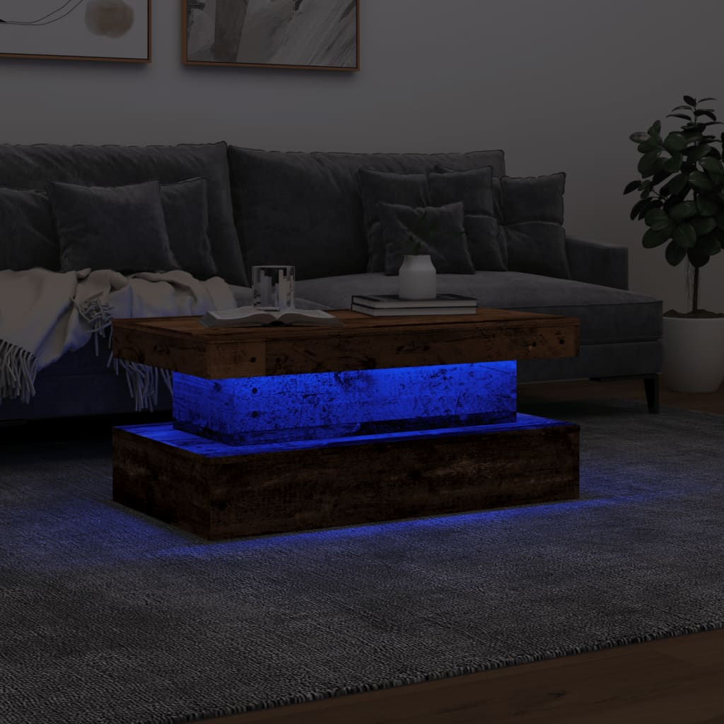 Salontafel met LED-verlichting 90x50x40 cm oud houtkleurig is nu te koop bij PeponiXL, paradijselijk wonen!