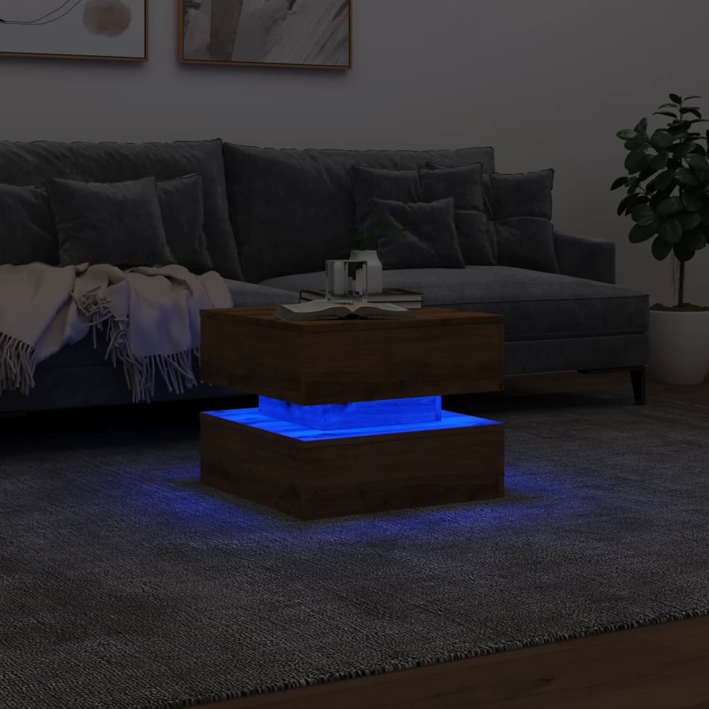 Salontafel met LED-verlichting 50x50x40cm artisanaal eikenkleur is nu te koop bij PeponiXL, paradijselijk wonen!