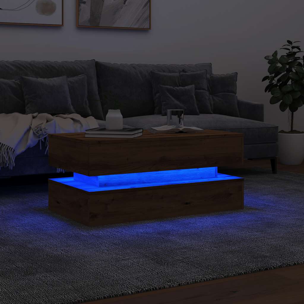 Salontafel met LED-verlichting 90x50x40cm artisanaal eikenkleur is nu te koop bij PeponiXL, paradijselijk wonen!