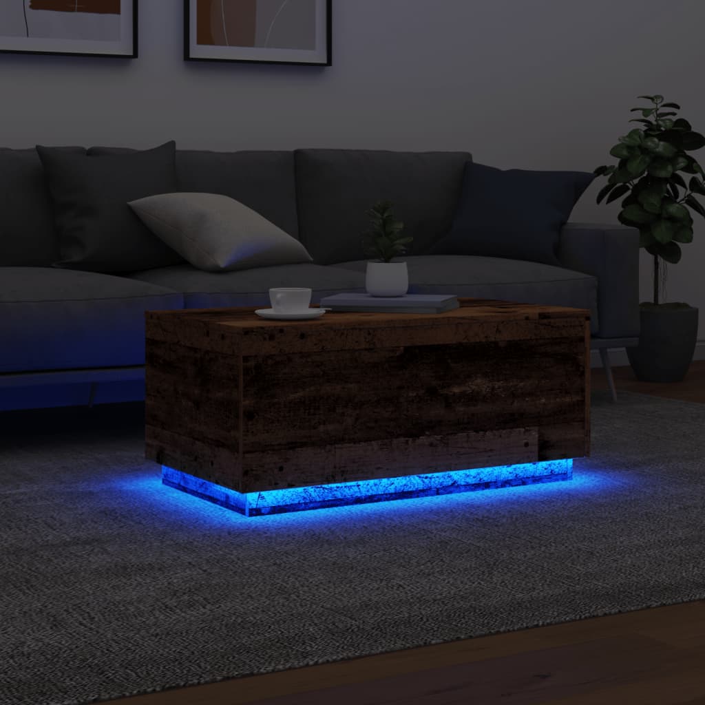 Salontafel met LED-verlichting 90x50x40 cm oud houtkleurig is nu te koop bij PeponiXL, paradijselijk wonen!