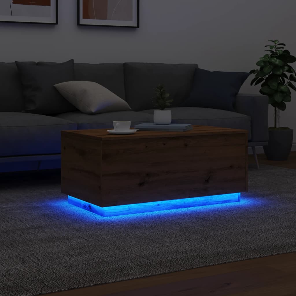 Salontafel met LED-verlichting 90x50x40cm artisanaal eikenkleur is nu te koop bij PeponiXL, paradijselijk wonen!