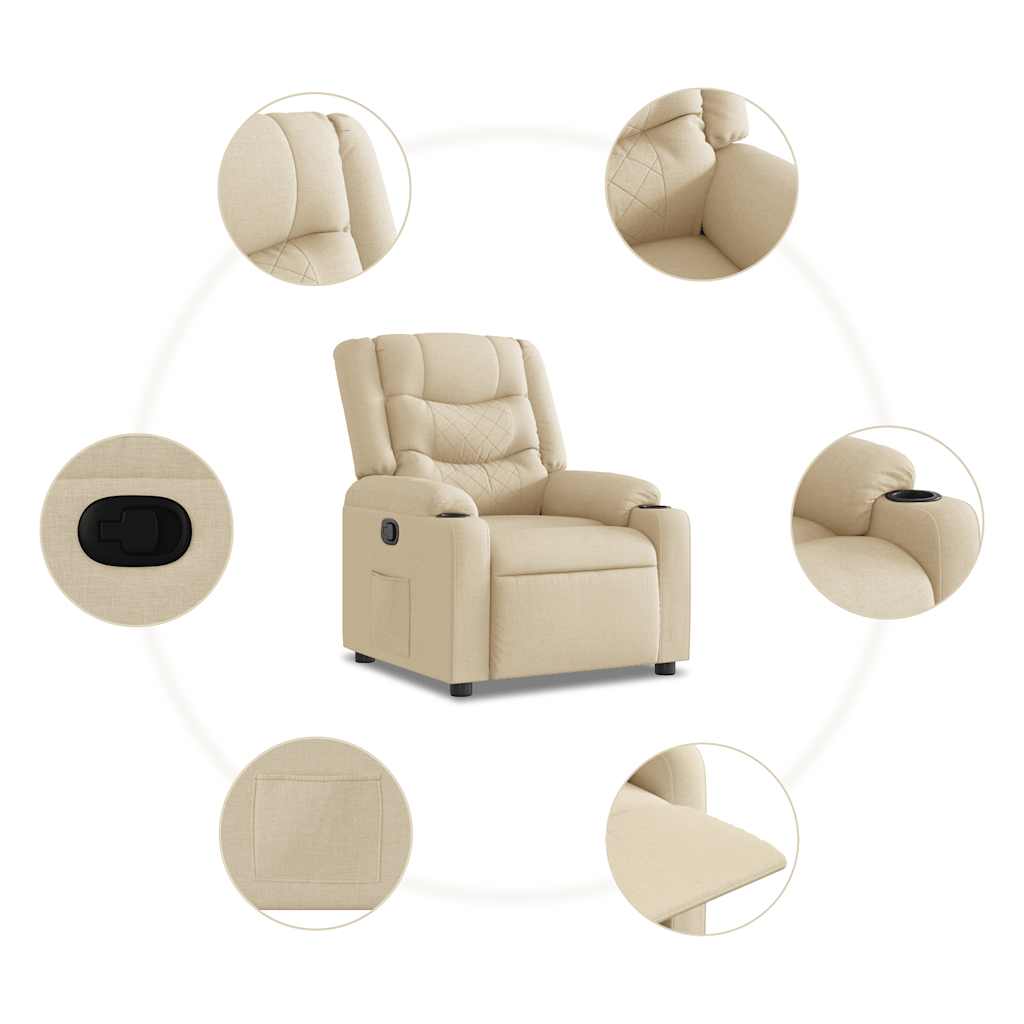 Fauteuil verstelbaar stof crèmekleurig is nu te koop bij PeponiXL, paradijselijk wonen!