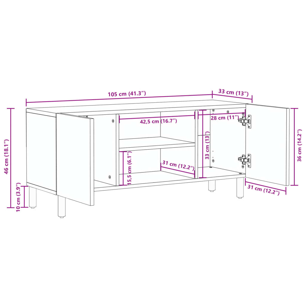 tv-meubel 105x33x46 cm bewerkt hout zwart is nu te koop bij PeponiXL, paradijselijk wonen!