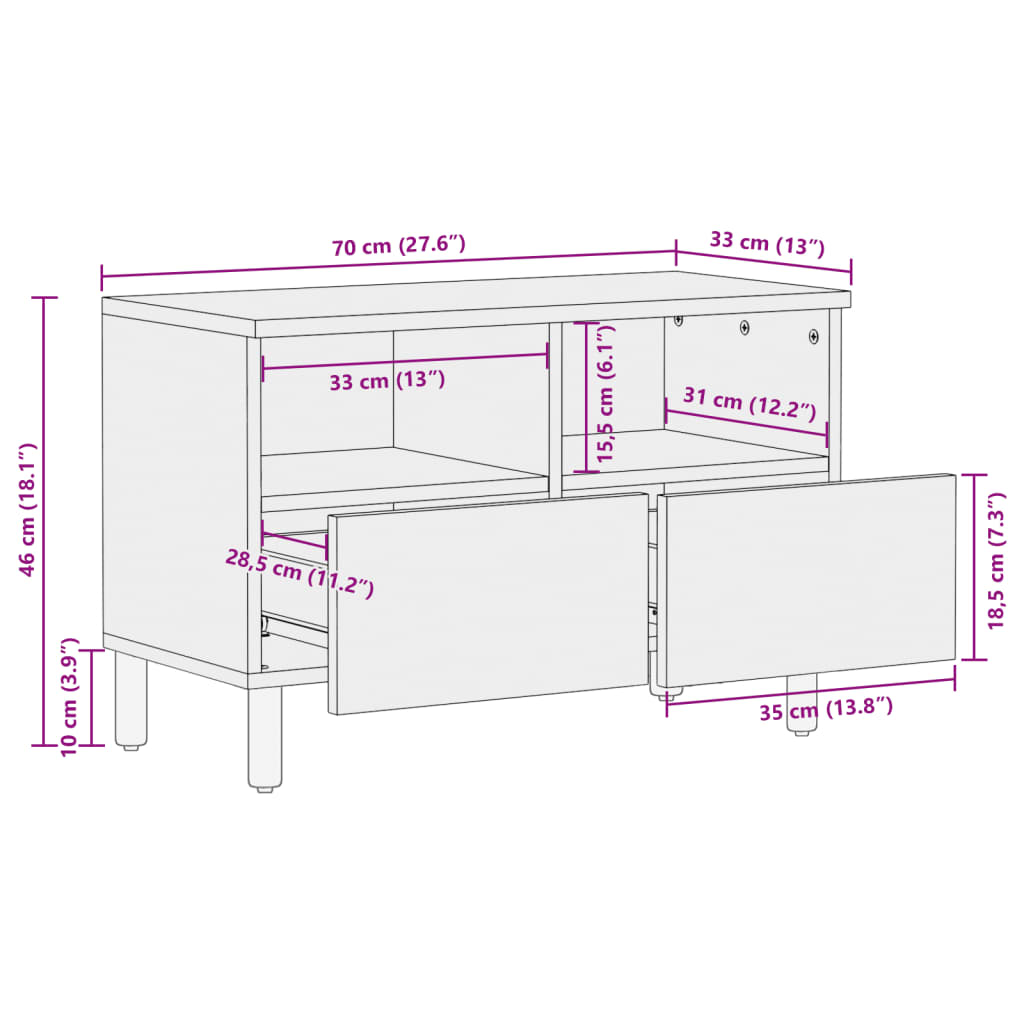Tv-meubel 70x33x46 cm bewerkt hout zwart is nu te koop bij PeponiXL, paradijselijk wonen!
