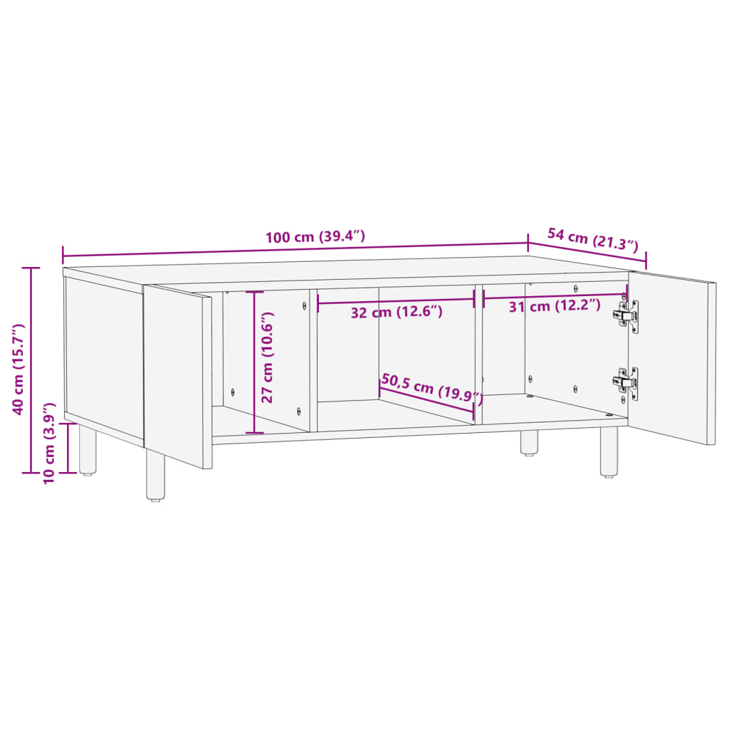 Salontafel 100x54x40 cm bewerkt hout zwart is nu te koop bij PeponiXL, paradijselijk wonen!