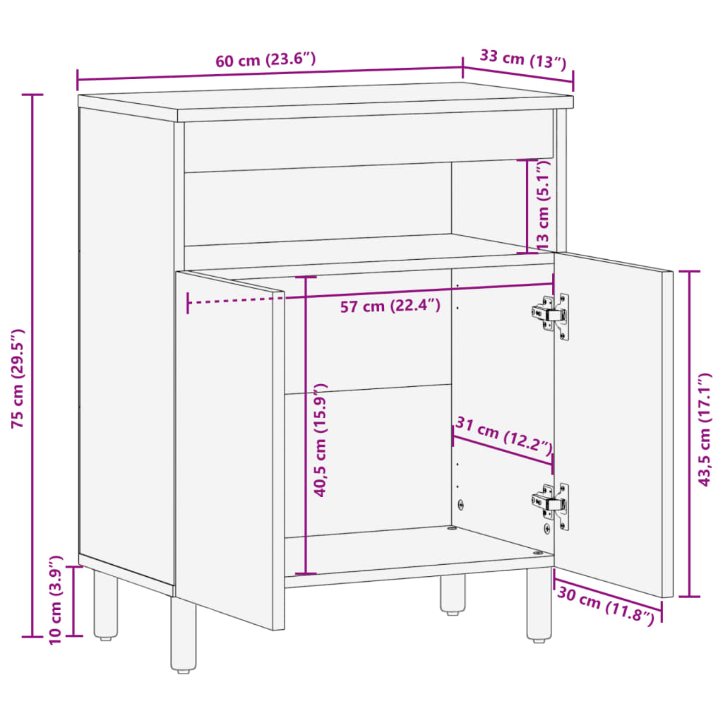 Dressoir 60x33x75 cm bewerkt hout zwart is nu te koop bij PeponiXL, paradijselijk wonen!