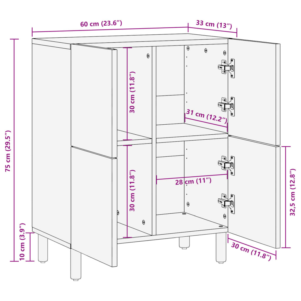 Dressoir 60x33x75 cm bewerkt hout zwart is nu te koop bij PeponiXL, paradijselijk wonen!
