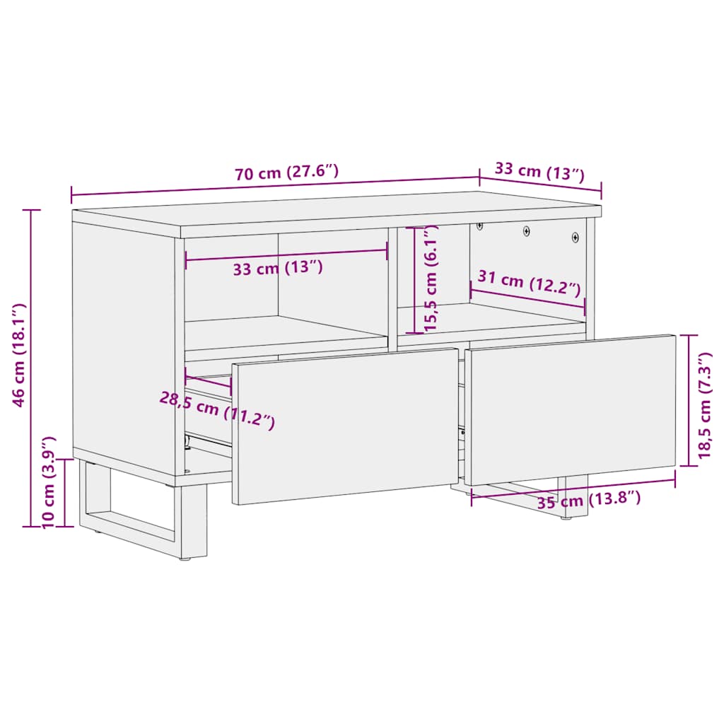 Tv-meubel 70x33x46 cm massief mangohout zwart is nu te koop bij PeponiXL, paradijselijk wonen!
