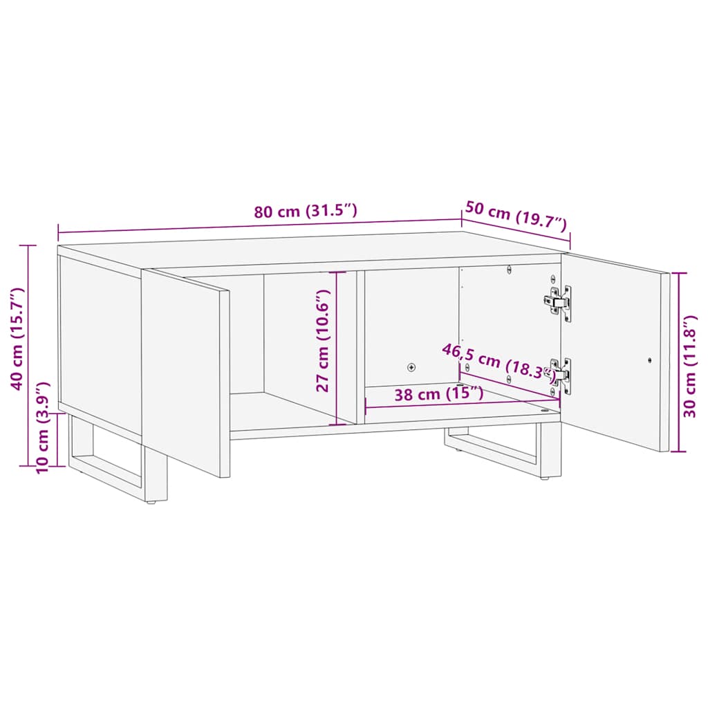 Salontafel 80x50x40 cm massief mangohout zwart is nu te koop bij PeponiXL, paradijselijk wonen!