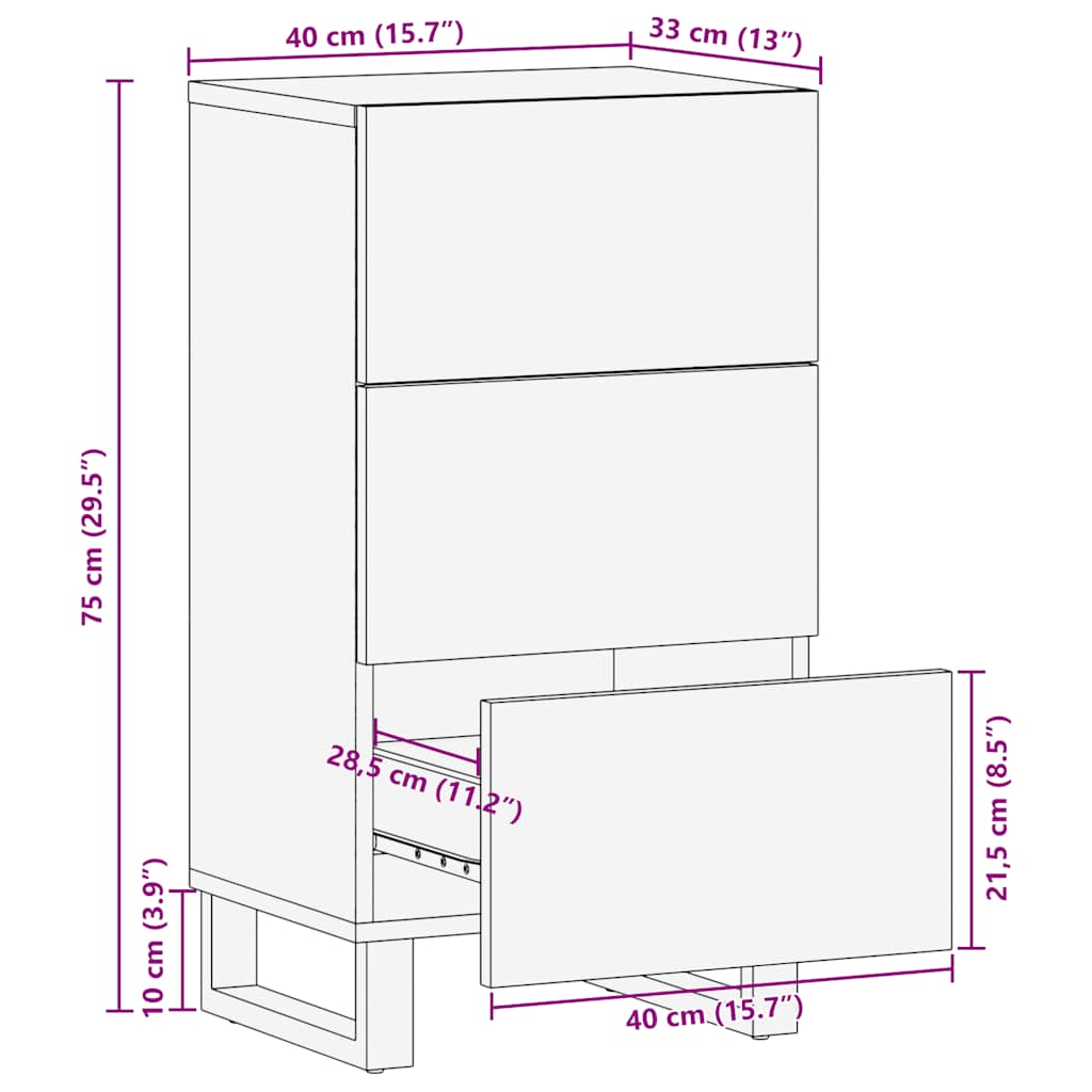 Dressoir 40x33x75 cm massief mangohout zwart is nu te koop bij PeponiXL, paradijselijk wonen!