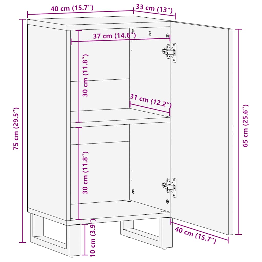 Dressoir 40x33x75 cm massief mangohout zwart is nu te koop bij PeponiXL, paradijselijk wonen!