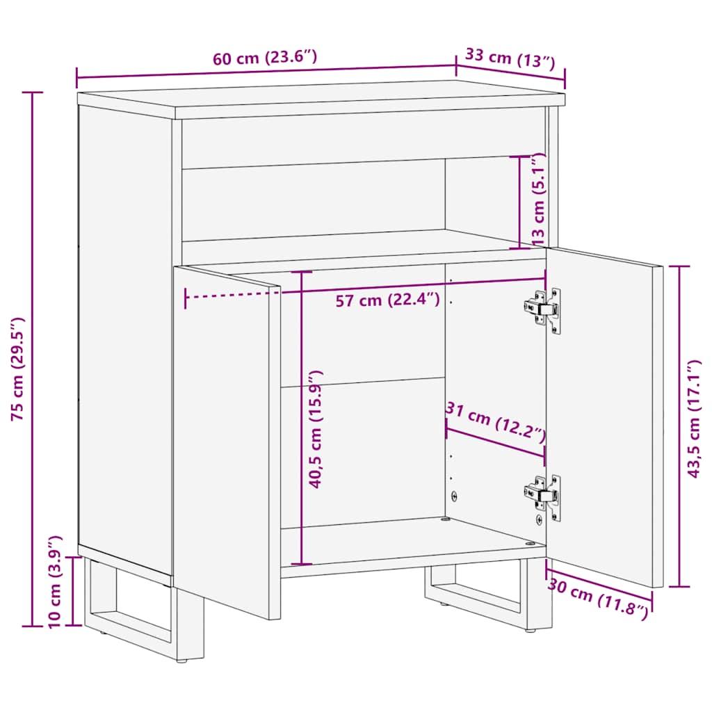 Dressoir 60x33x75 cm massief mangohout zwart is nu te koop bij PeponiXL, paradijselijk wonen!