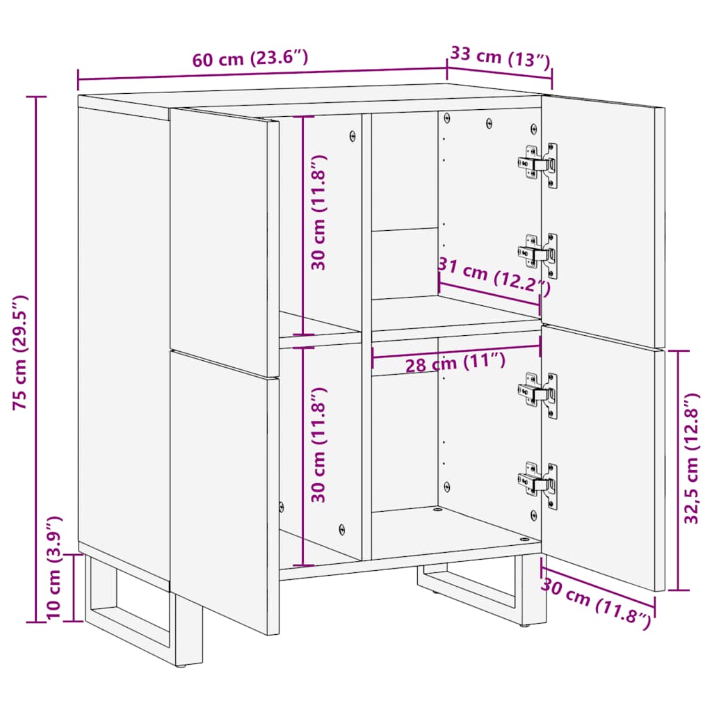 Dressoir 60x33x75 cm massief mangohout zwart is nu te koop bij PeponiXL, paradijselijk wonen!
