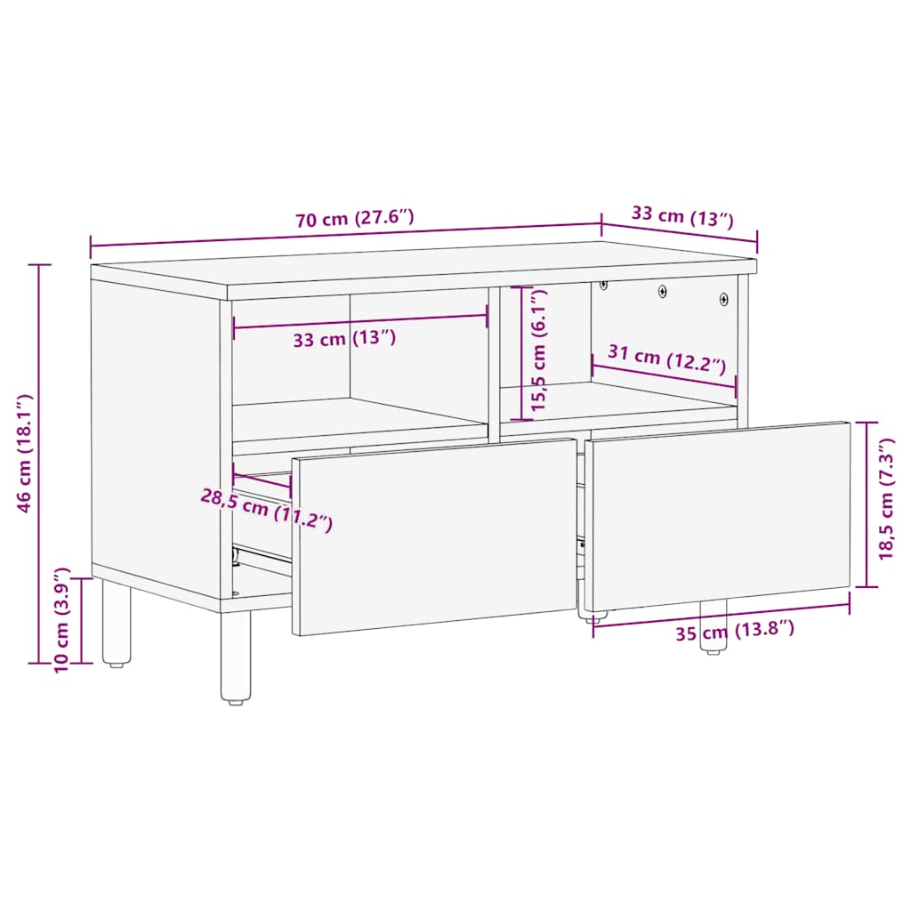 Tv-meubel 70x33x46 cm massief mangohout bruin is nu te koop bij PeponiXL, paradijselijk wonen!