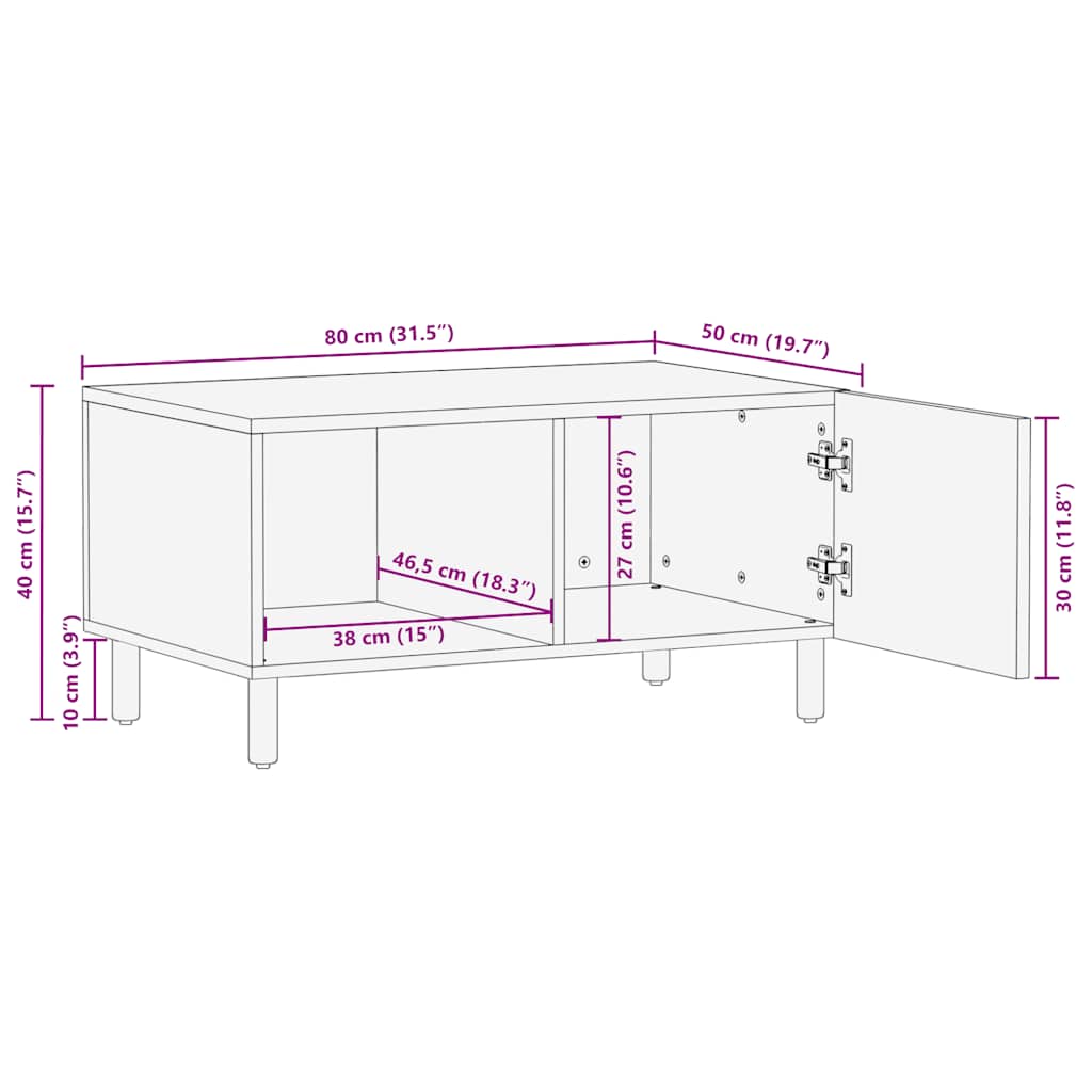 Salontafel 80x50x40 cm massief mangohout bruin is nu te koop bij PeponiXL, paradijselijk wonen!