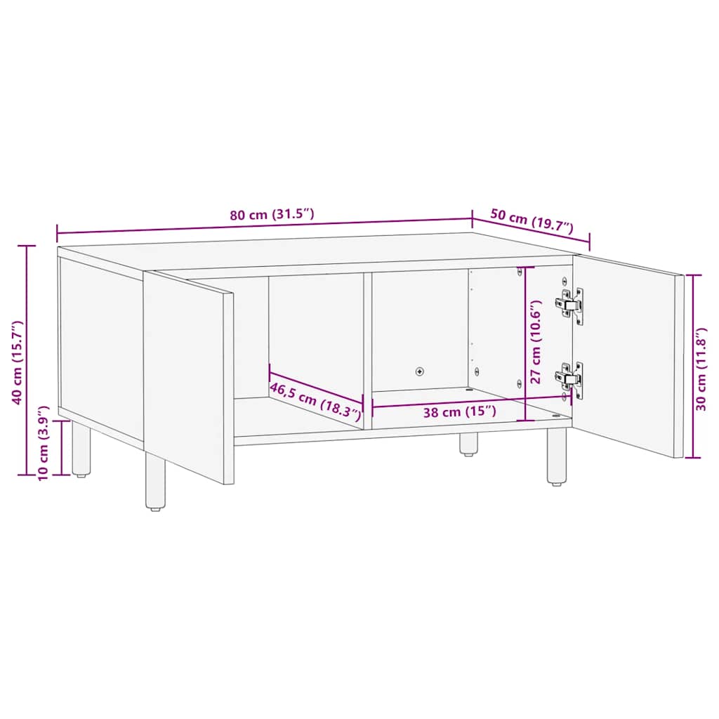 Salontafel 80x50x40 cm massief mangohout bruin is nu te koop bij PeponiXL, paradijselijk wonen!