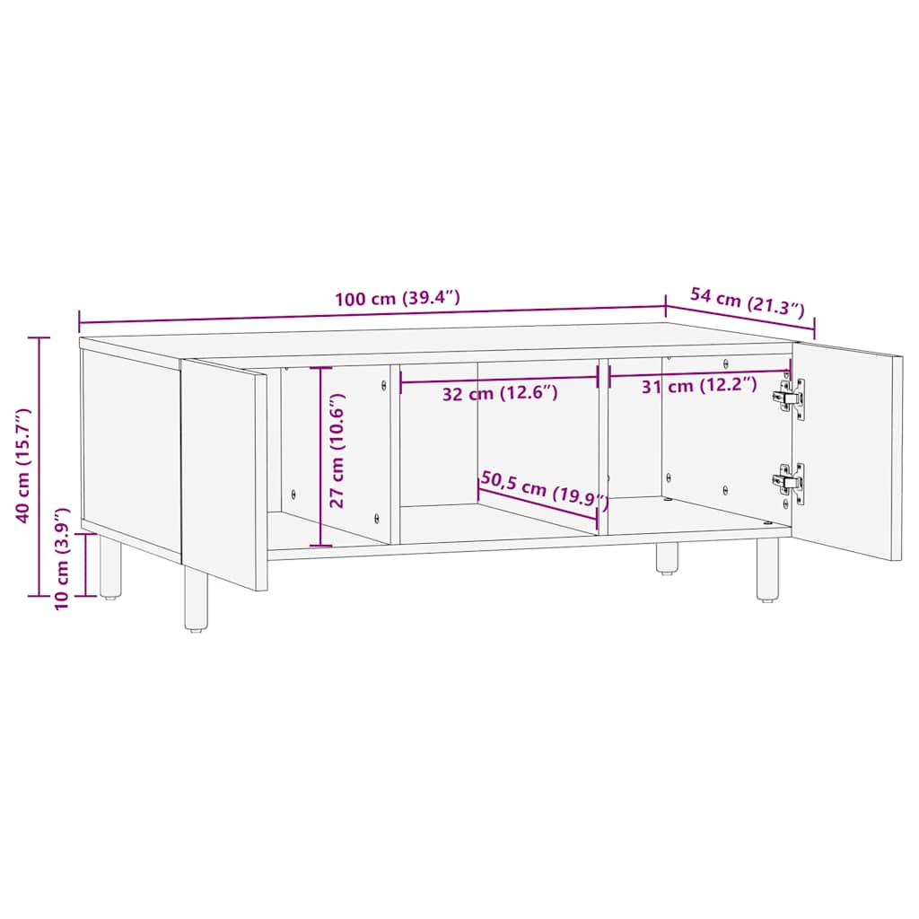 Salontafel 100x54x40 cm massief mango bruin is nu te koop bij PeponiXL, paradijselijk wonen!