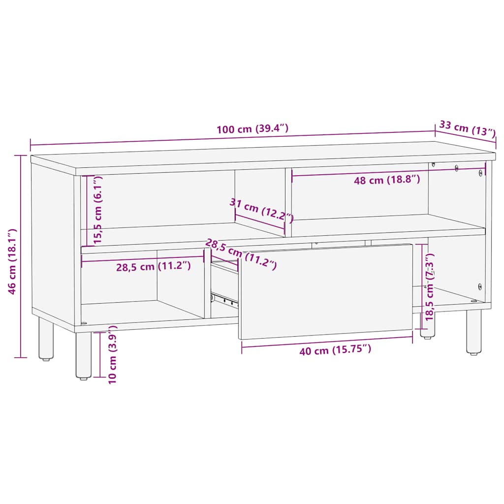 Tv-meubel 100x33x46 cm massief mangohout bruin is nu te koop bij PeponiXL, paradijselijk wonen!