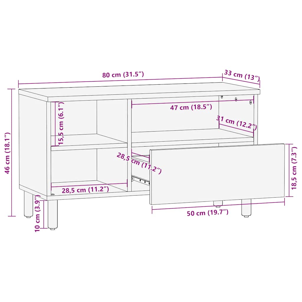 Tv-meubel 80x33x46 cm massief mangohout bruin is nu te koop bij PeponiXL, paradijselijk wonen!