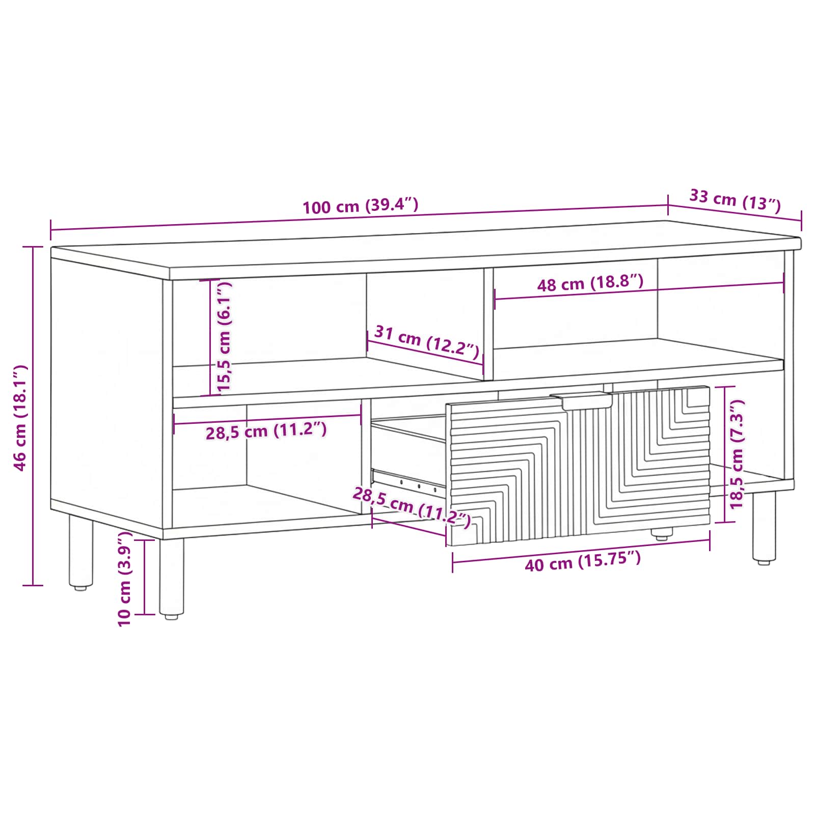 TV Eenheden Massief Acaciahout 100 x 33,5 x 46 cm Bewerkt hout is nu te koop bij PeponiXL, paradijselijk wonen!