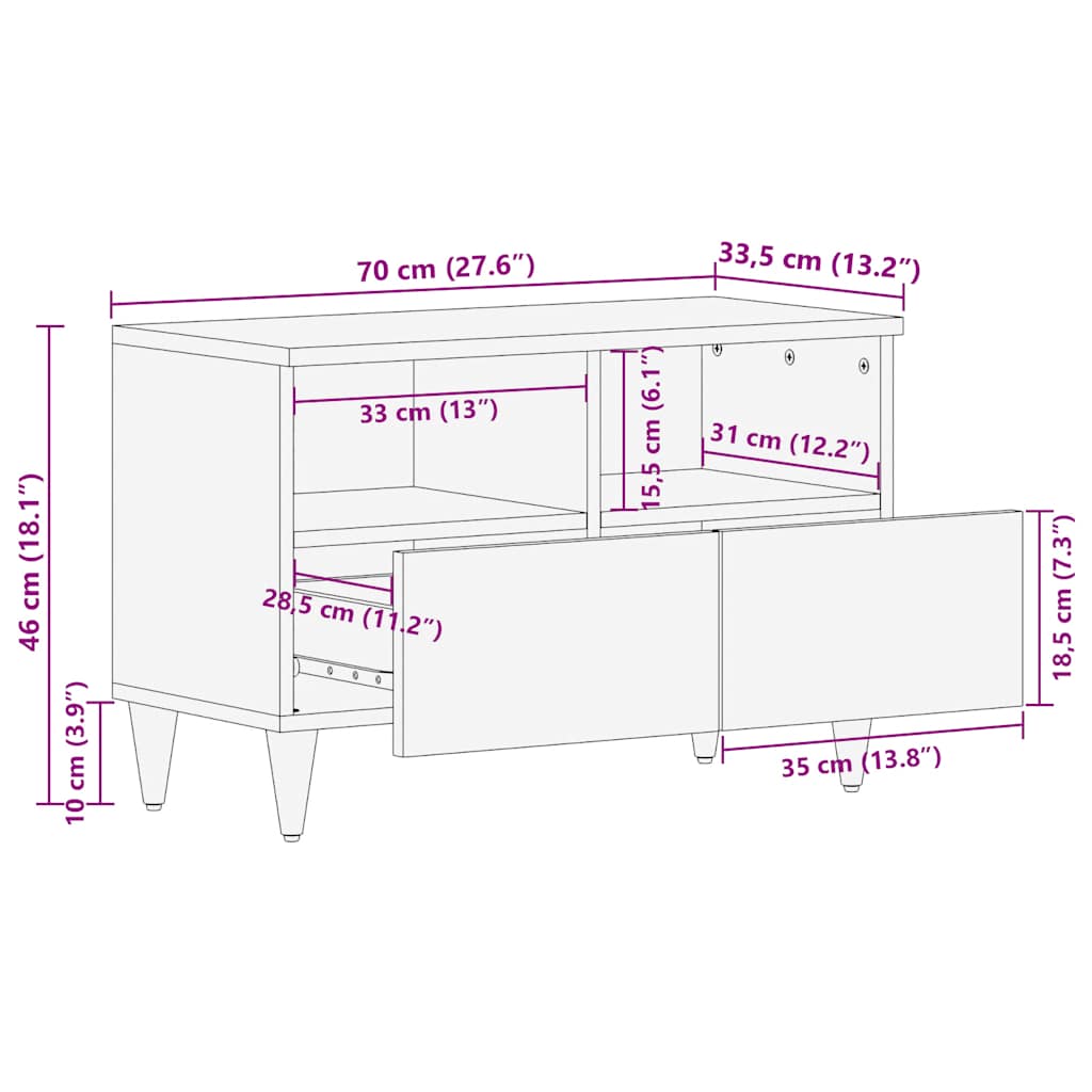 Tv-meubel 70x33,5x46 cm massief mangohout lichtgrijs is nu te koop bij PeponiXL, paradijselijk wonen!