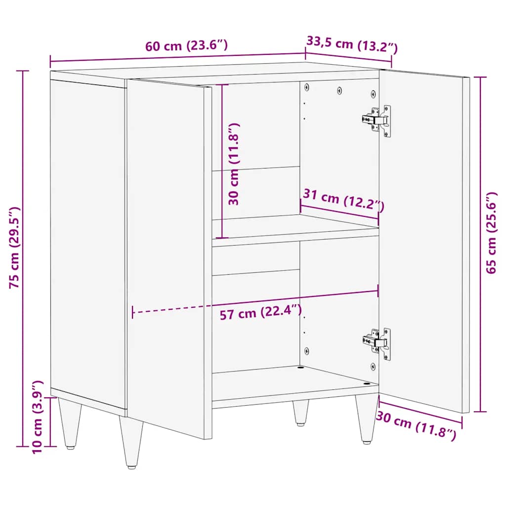 Dressoir 60x33,5x75 cm massief mangohout lichtgrijs is nu te koop bij PeponiXL, paradijselijk wonen!