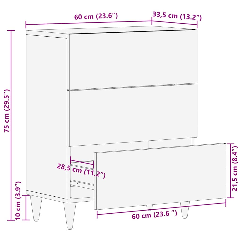 Dressoir 60x33,5x75 cm massief mangohout lichtgrijs is nu te koop bij PeponiXL, paradijselijk wonen!