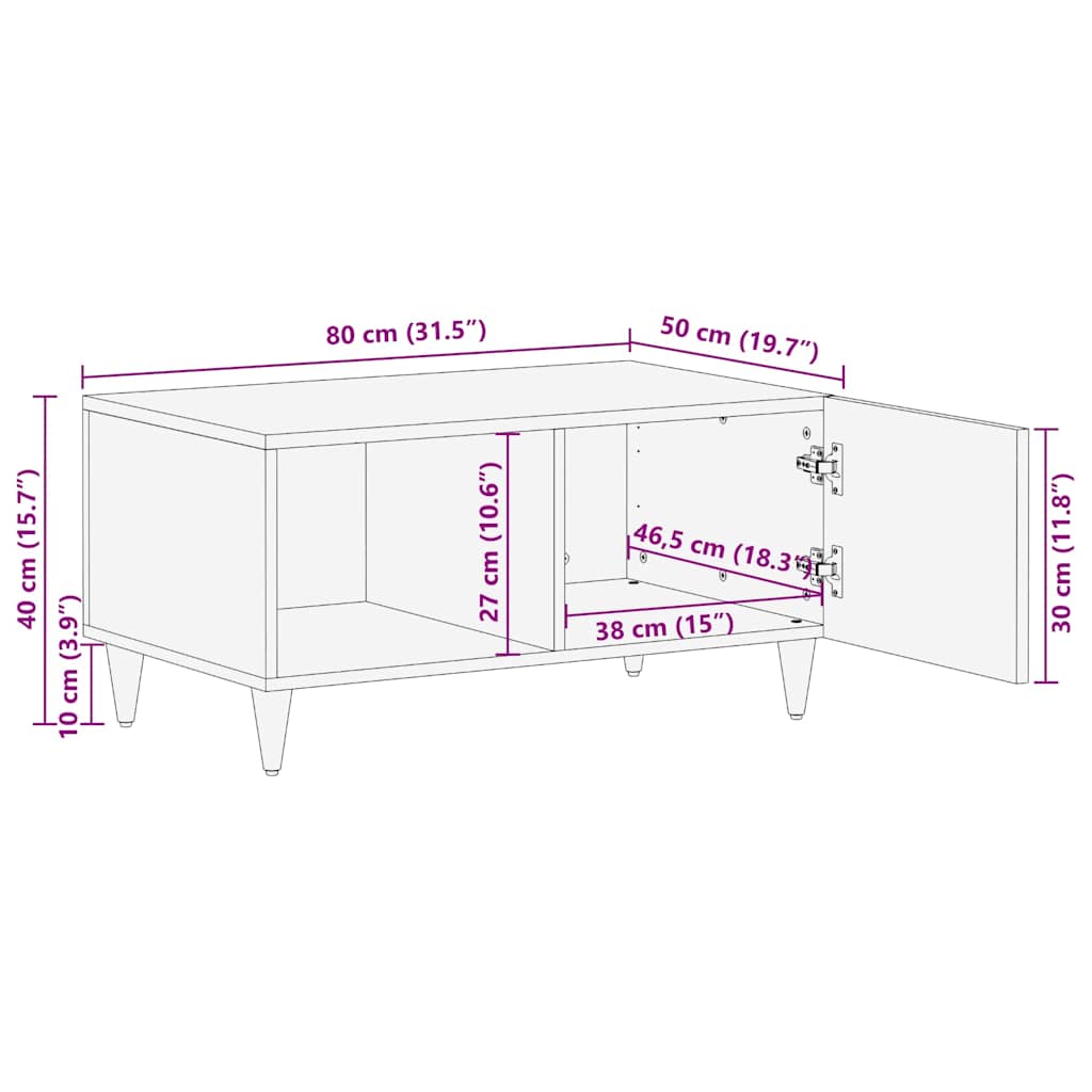 Salontafel 80x50x40 cm massief mangohout lichtgrijs is nu te koop bij PeponiXL, paradijselijk wonen!