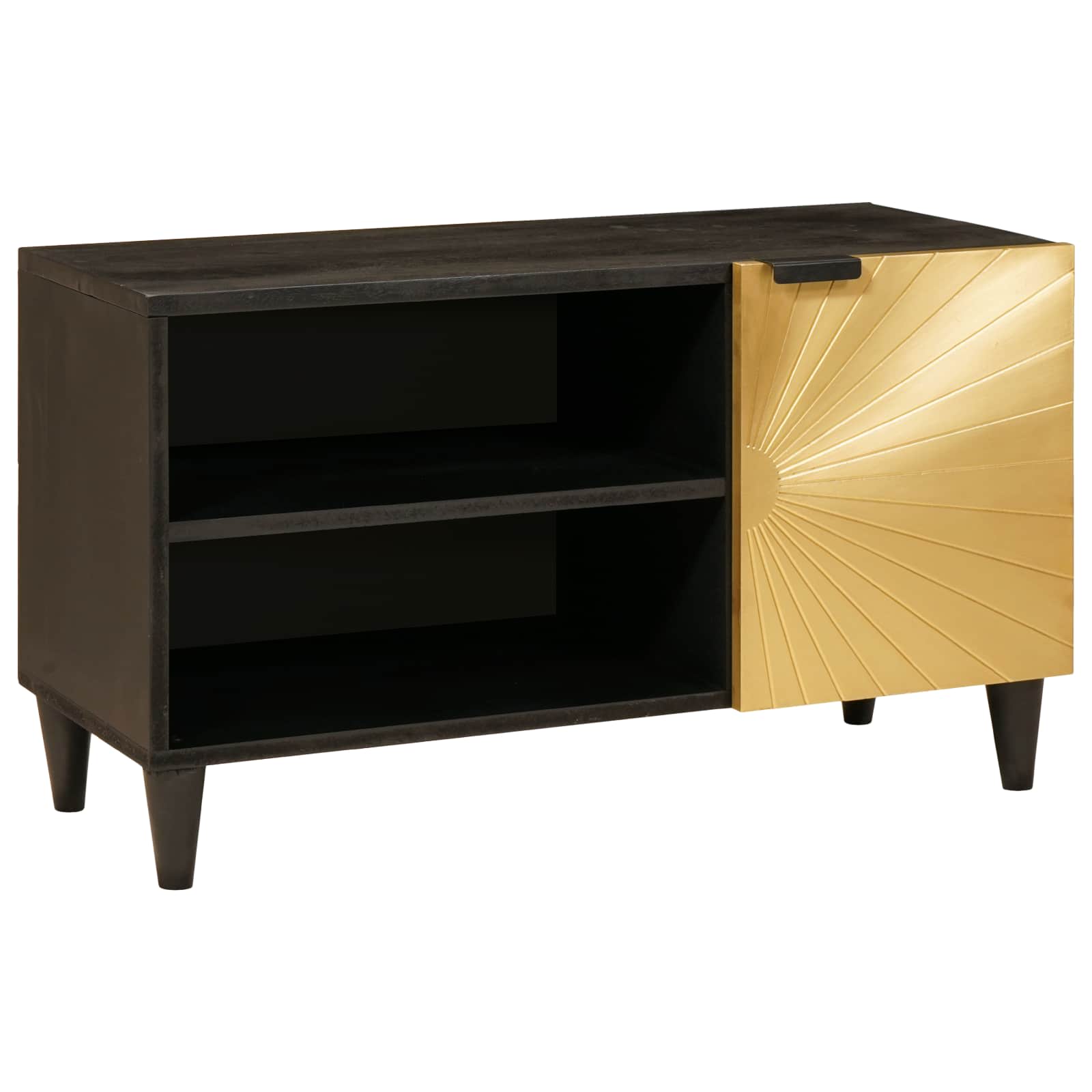 TV-kast met plank Zwart en Goud 80 x 33 x 46 cm Bewerkt hout is nu te koop bij PeponiXL, paradijselijk wonen!