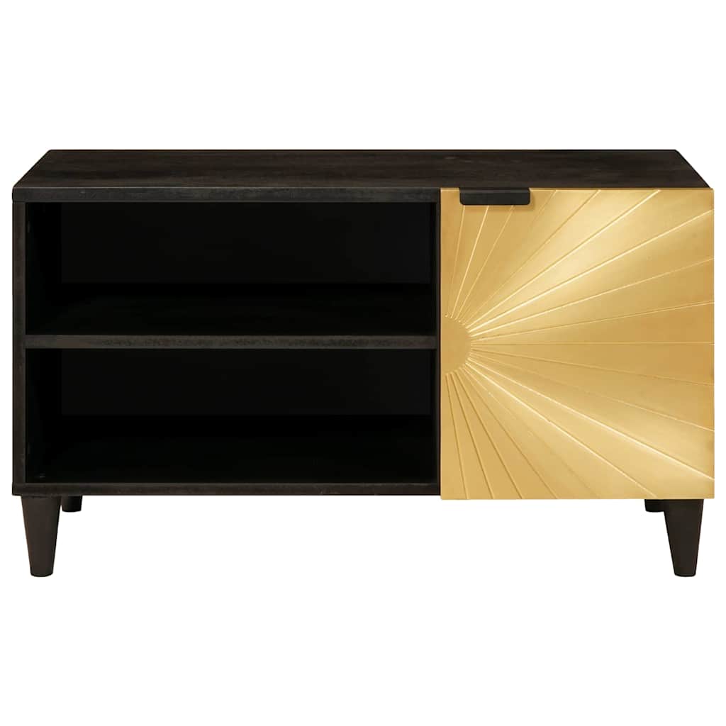 TV-kast met plank Zwart en Goud 80 x 33 x 46 cm Bewerkt hout is nu te koop bij PeponiXL, paradijselijk wonen!