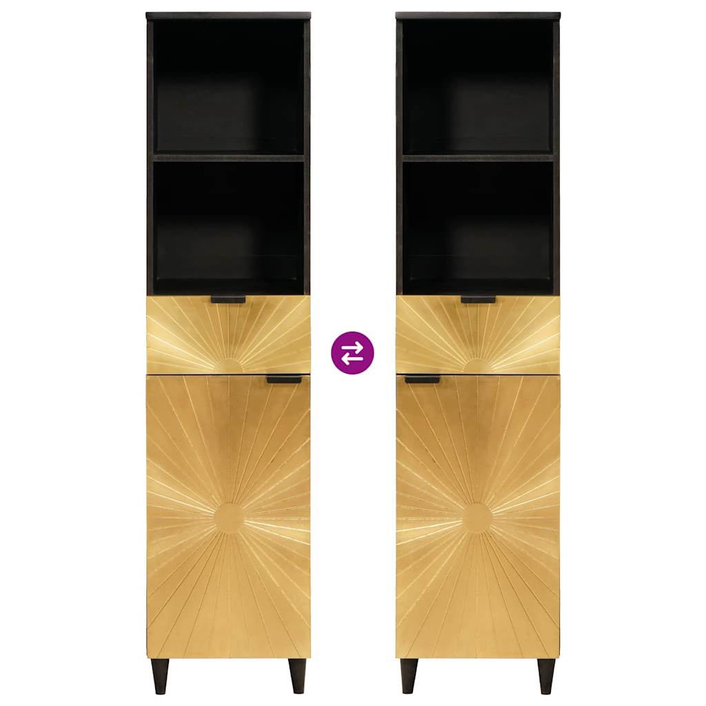 Badkamerkast Zwart en Goud 38 x 33 x 160 cm Massief Mango Hout is nu te koop bij PeponiXL, paradijselijk wonen!