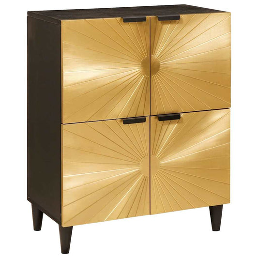 Bijzetkast Zwart en Goud 60 x 33,5 x 75 cm Massief Mango Hout is nu te koop bij PeponiXL, paradijselijk wonen!