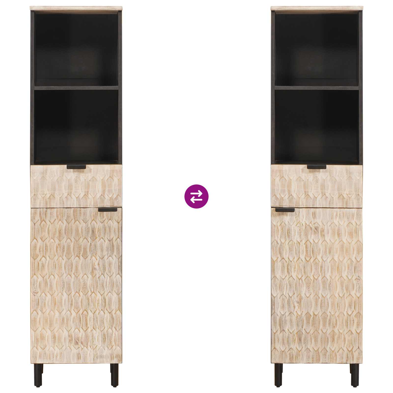 Badkamerkast Zwart en Wit 38 x 33 x 160 cm Massief Mango Hout is nu te koop bij PeponiXL, paradijselijk wonen!