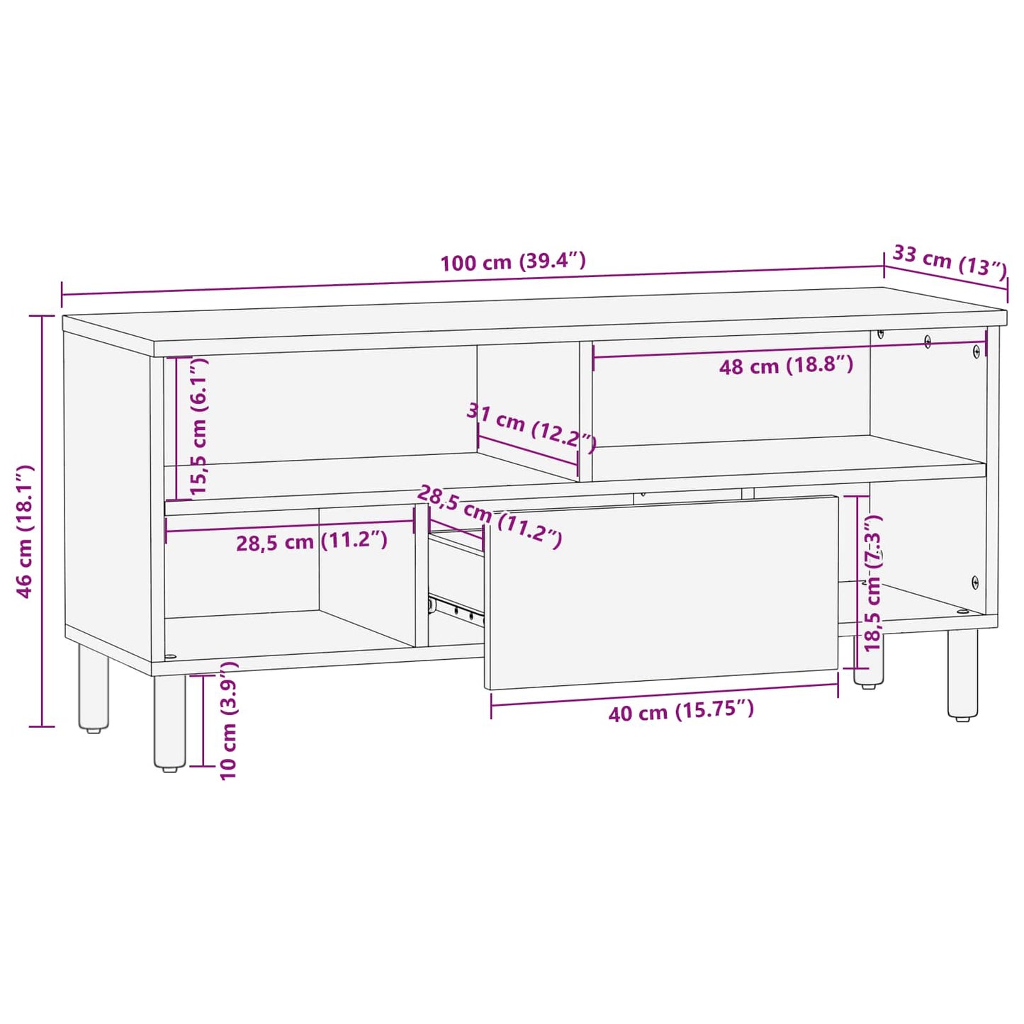 TV-kast met lade Acacia Bruine Afwerking 100 x 33 x 46 cm is nu te koop bij PeponiXL, paradijselijk wonen!